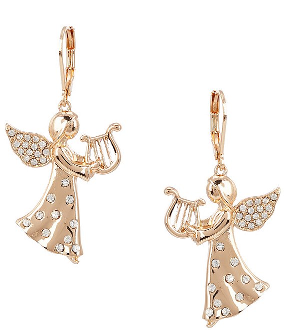 Merry & Bright Crystal Pave Musical Angel Drop Earrings