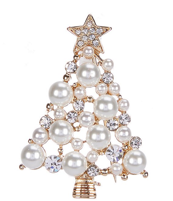 Merry & Bright Crystal Stone & Pearl Cluster Tree Pin