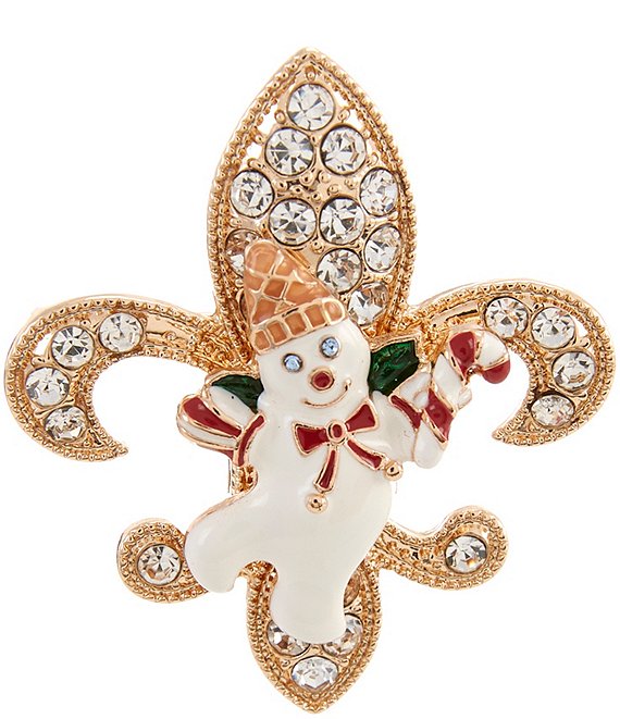 Merry & Bright Fleur De Lis Mr. Bingle Christmas Pin