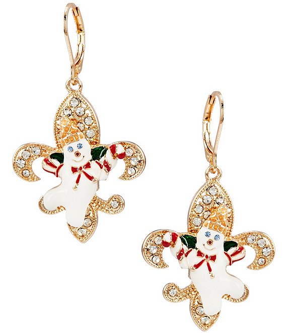 Merry & Bright Fleur De Lis Mr. Bingle Drop Earrings