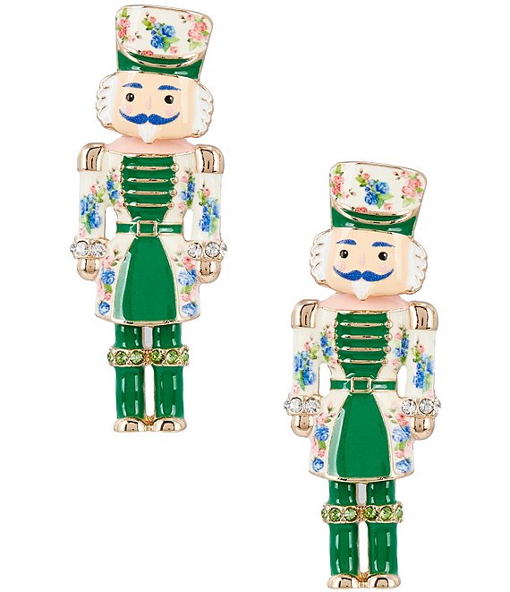 Merry & Bright Floral Print Nutcracker Drop Earrings