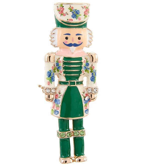 Merry & Bright Floral Print Nutcracker Pin