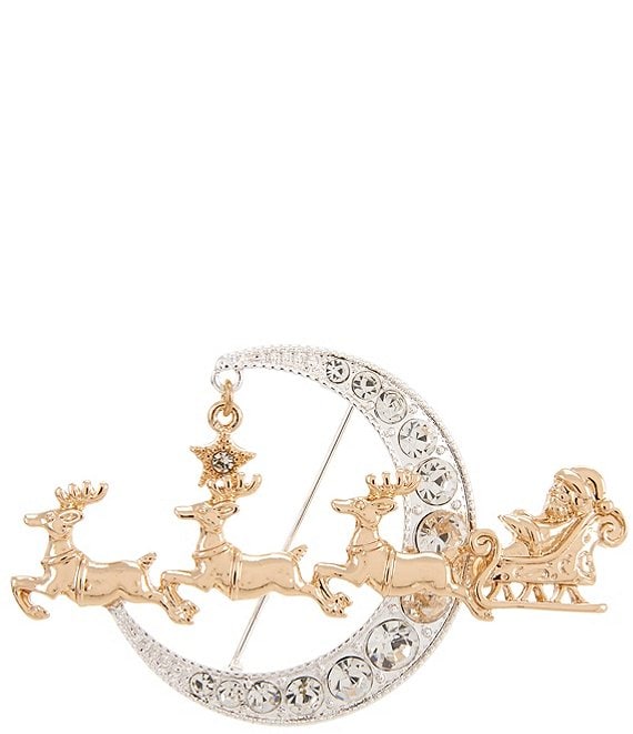 Merry & Bright Flying Santa Over The Moon Two Tone Pin