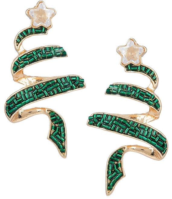 Merry & Bright Holiday Abstract Glitter Tree Drop Earrings