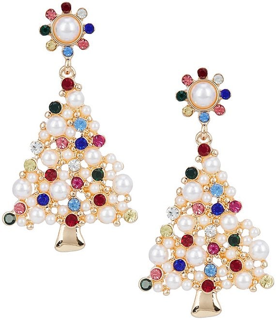 Merry & Bright Holiday Pearl and Stone Tree Drop Earrings