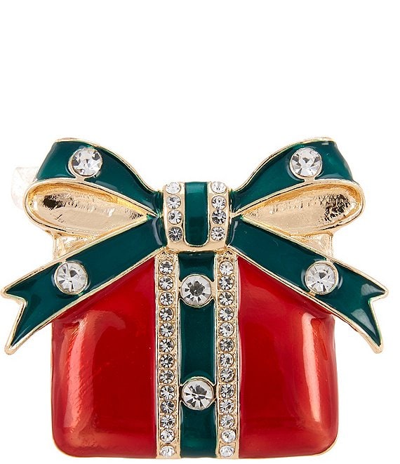 Merry & Bright Holiday Rhinestone Present Pin