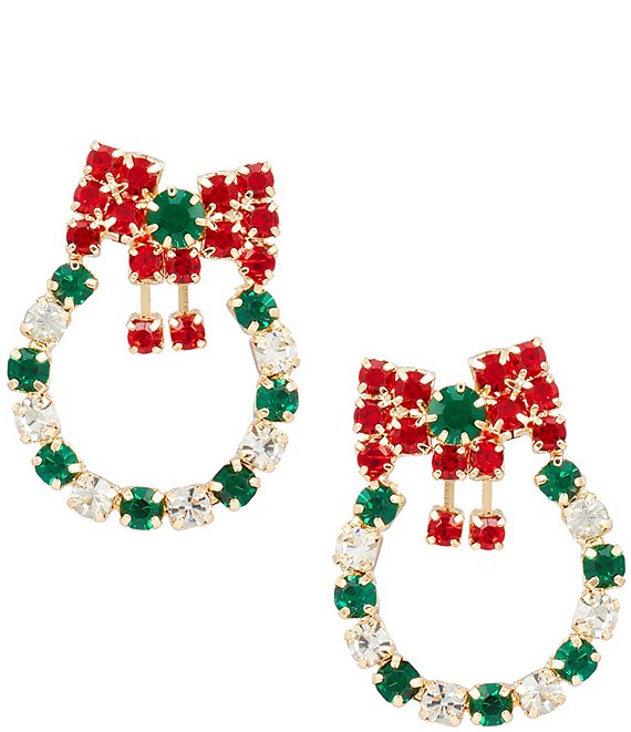 Merry & Bright Holiday Rhinestone Wreath Stud Earrings