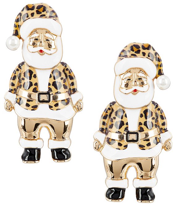 Merry & Bright Leopard Print Santa Drop Earrings