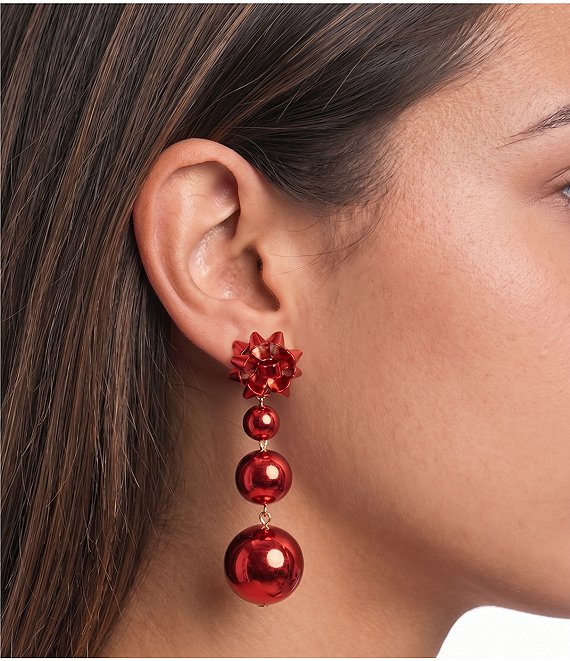 Merry & Bright Metallic Bow Triple Drop Statement Earrings