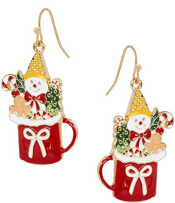 Merry & Bright Mr. Bingle Christmas Mug Drop Earrings