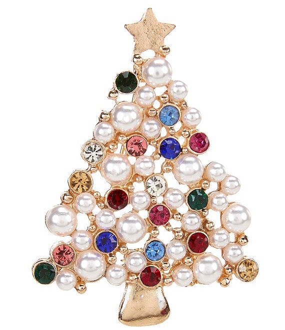 Merry & Bright Pearl and Stone Tree Brooch