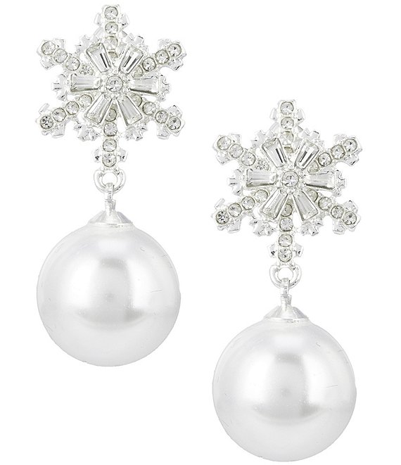 Merry & Bright Snowflake Pearl Drop Earrings