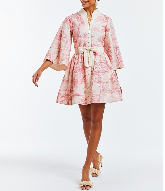 Anoola 3/4 Sleeve Belted Dress Pink