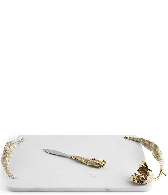 Michael Aram Tulip Collection Marble Cheese Board with Knife Set