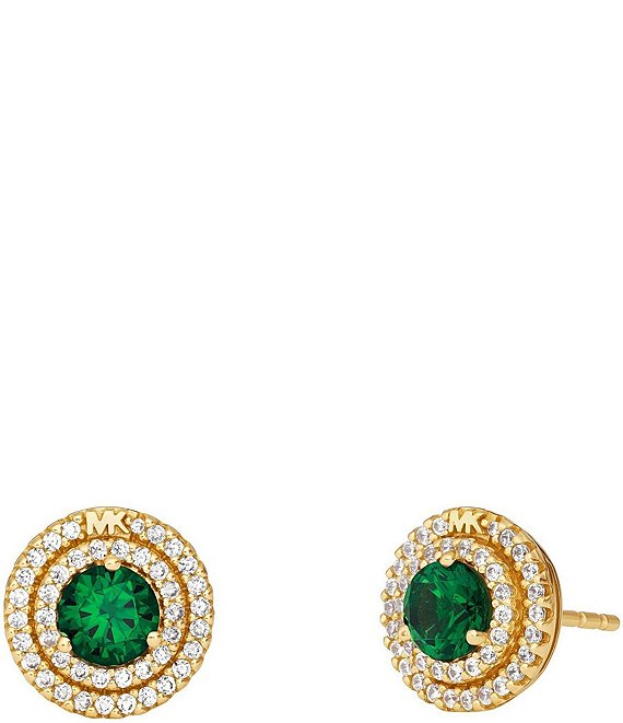 Color:Gold - Image 1 - 14K Gold-Plated Pav Halo Stud Earrings