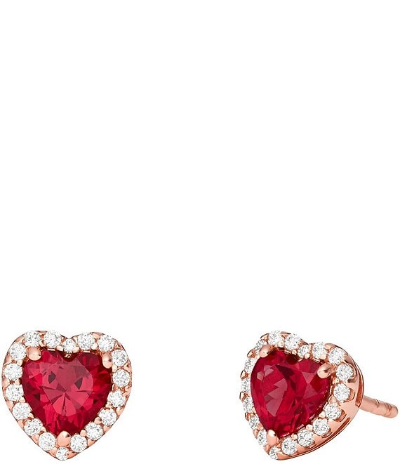 Color:Rose Gold - Image 1 - 14K Rose Gold-Plated Red Heart-Cut Stud Earrings