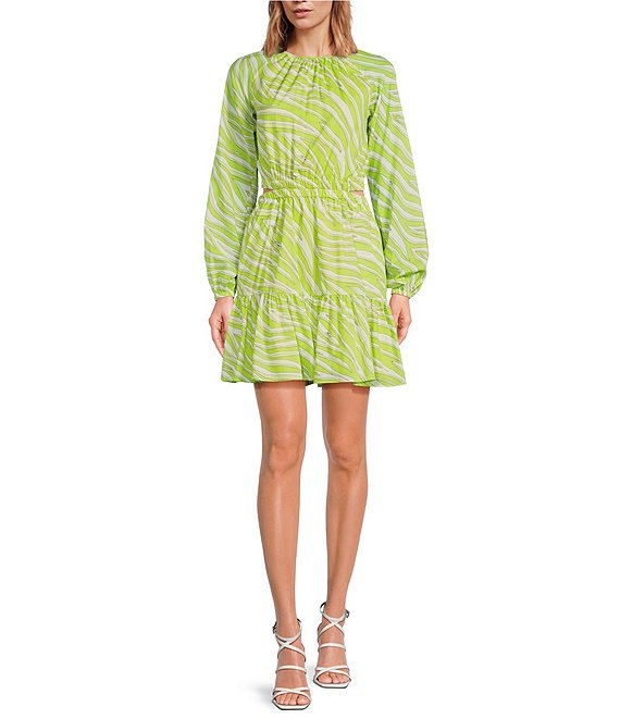 Color:Bright Limeade - Image 1 - A-Line Cut Out Mini Lined Button Back Dress
