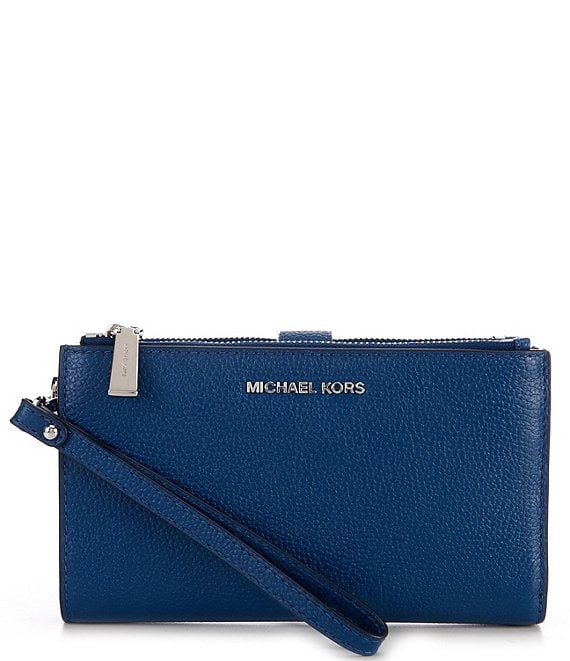 Michael Kors Adele Pebble Leather Double-Zip Silver-Tone Wristlet |  Dillard's