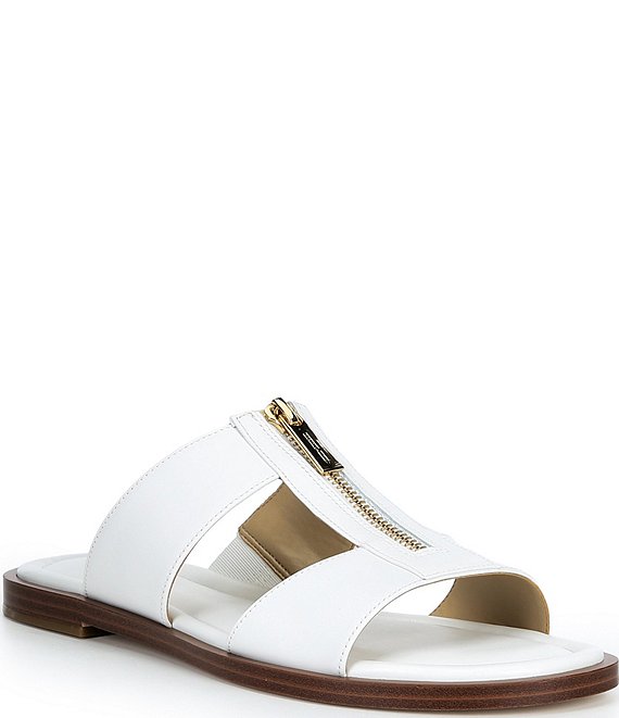 Michael Kors Berkley Leather Zip Hardware Slide Sandals