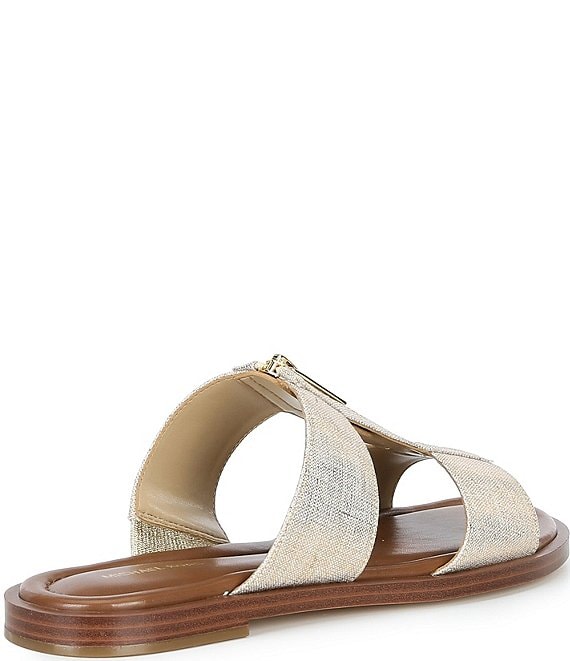 マイケルコークス Michael Kors Berkley Metallic Linen Zip Slide Sandals | Dillard's