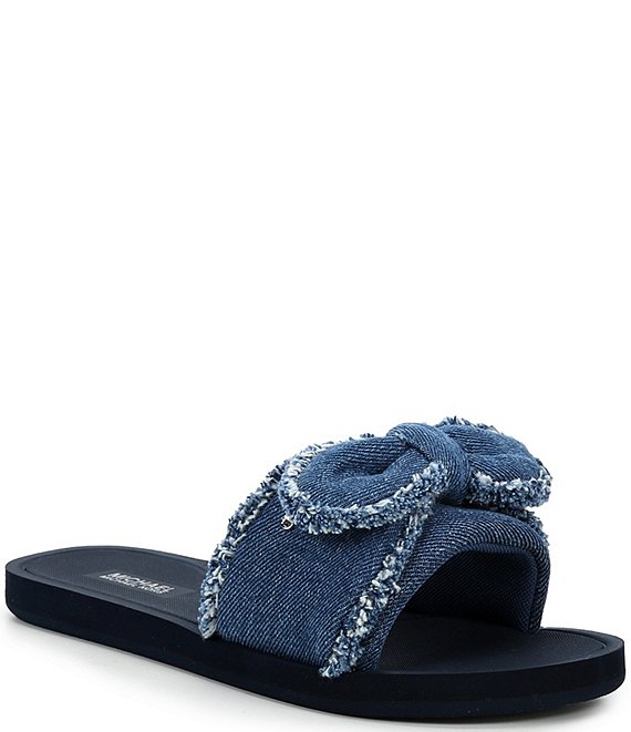 Michael Kors Betsy Frayed Denim Bow Slide Sandals | Dillard's