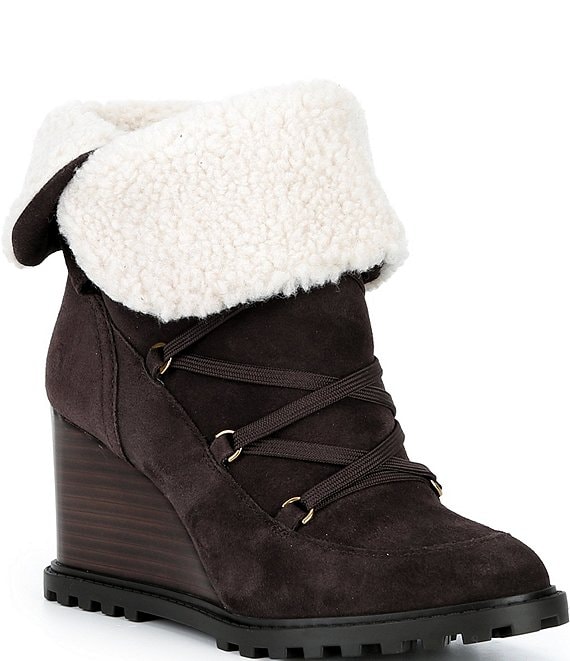 Michael Kors Blakely Suede Faux Shearling Lined Wedge Booties