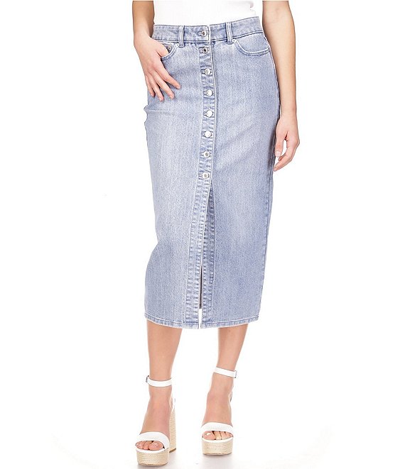 Michael Kors Denim Button Front Midi Skirt | Dillard's