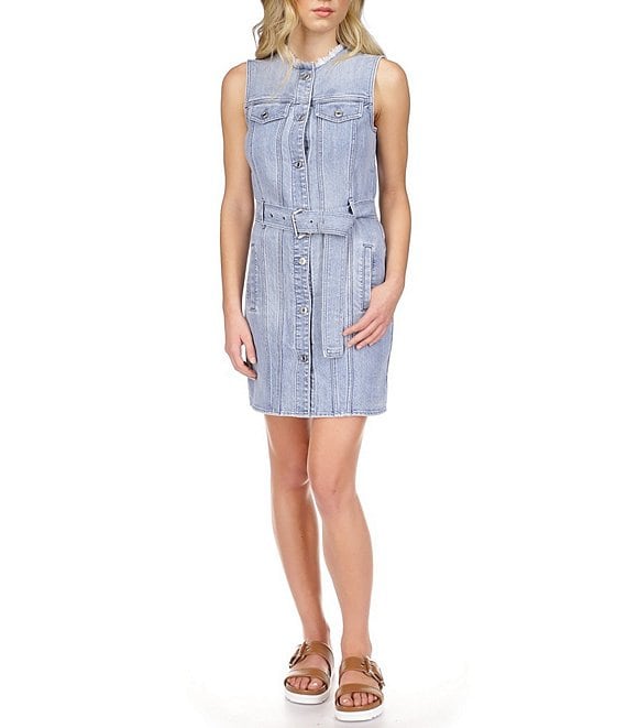 Michael Kors Frayed Denim Crew Neck Sleeveless Dress | Dillard's