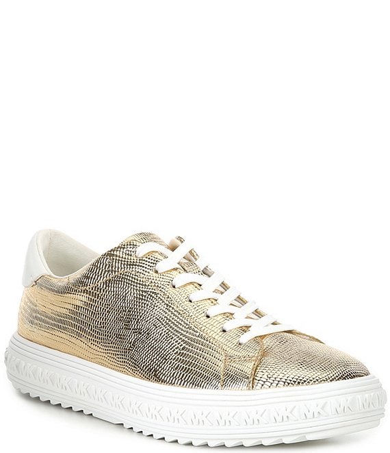 Michael Kors Grove Lace Up Iguana Embossed Metallic Leather Sneakers ...