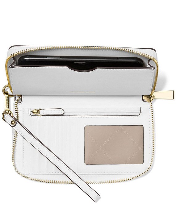 MICHAEL KORS スマホショルダー ホワイト Michael Kors Jet Set Large Flat Multifunction Phone Case Wallet
