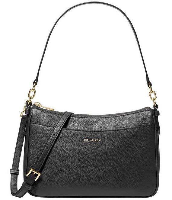 Michael Kors Jet Set Medium Pebbled Leather Shoulder Bag, Black - Image 1