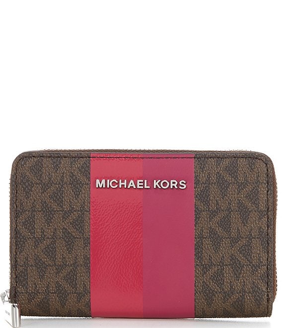 Michael Kors Jet Set Signature MK Logo Small Zip Around Card Case Wallet