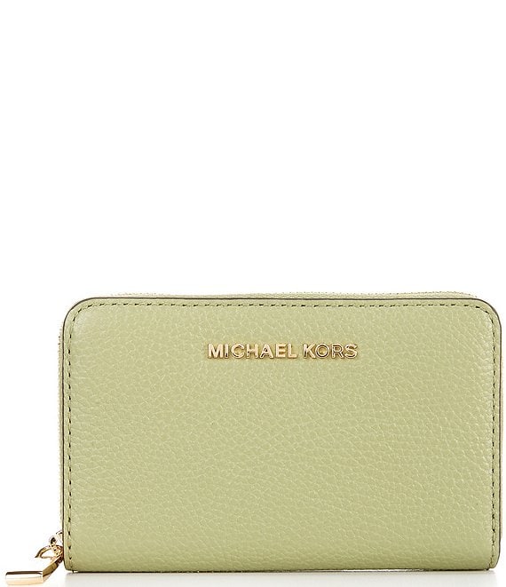 Michael Kors Jet Set Small Zip Around Gold Tone Pebble Leather Card ...