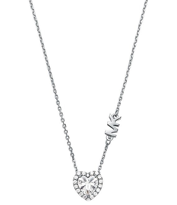 GetUSCart- Michael Kors Silver Tone Logo Heart Pendant Necklace