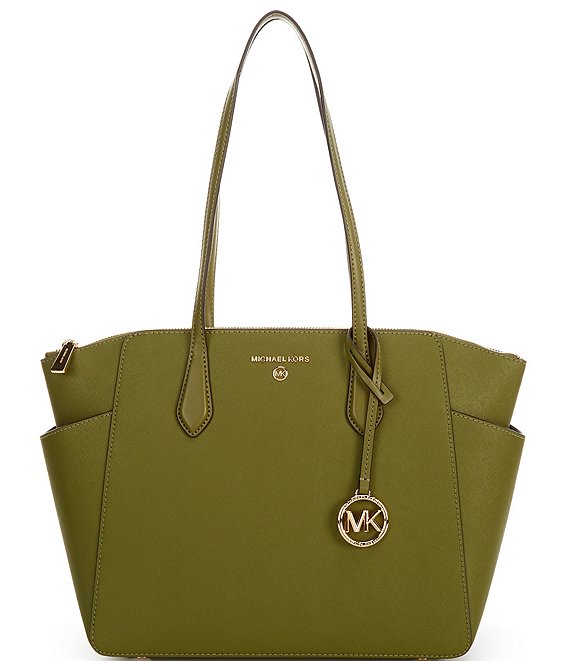 Michael Kors Marilyn Medium Saffiano Leather Top Zip Logo Charm Tote ...