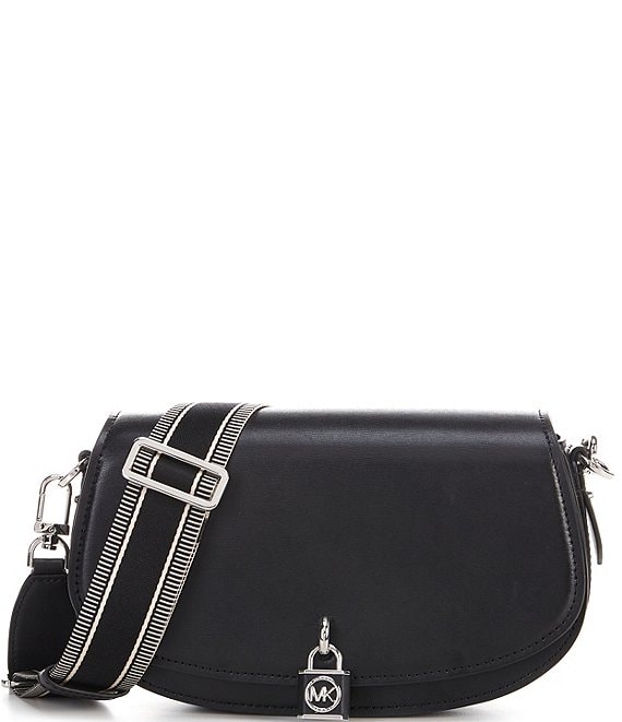 Color:Black - Image 1 - Mila Medium East West Silver Tone Sling Crossbody Saddle Bag