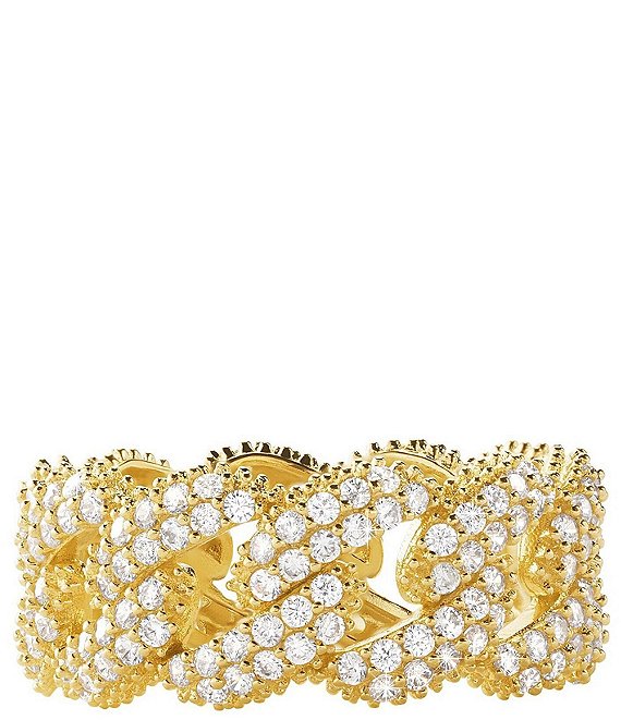 Color:Gold - Image 1 - MK Statement Link Frozen Pav Curb Chain Band Ring