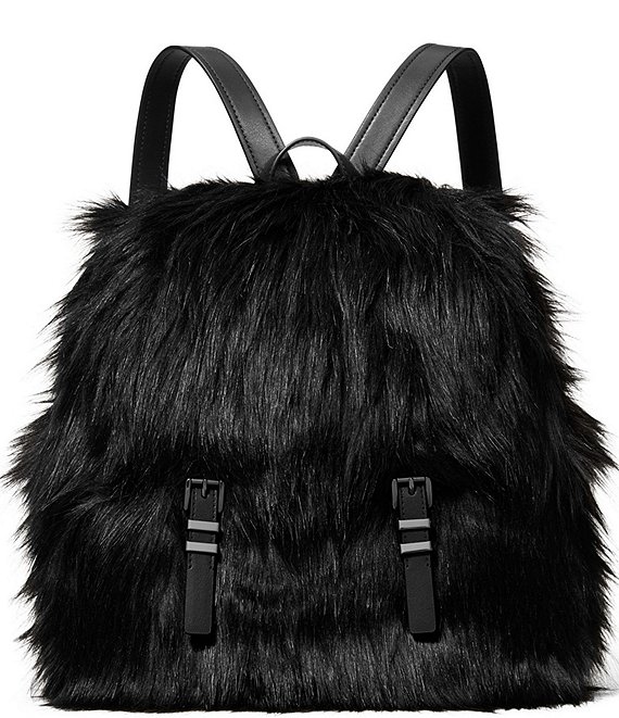 Michael Kors Quinn Medium Faux Fur Flap Backpack, Black - Image 1