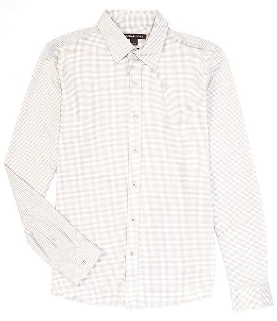 Color:Opal - Image 1 - Slim-Fit Gingham Stretch Long-Sleeve Woven Shirt