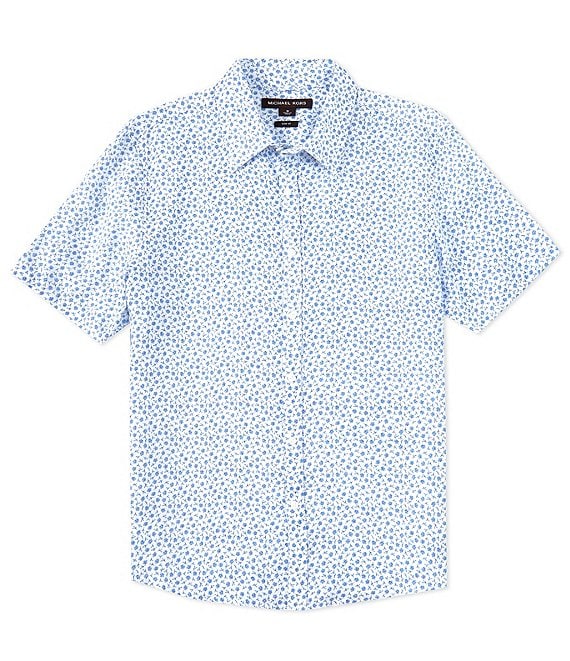 Michael Kors Slim Fit Linen Ditsy Floral Print Short Sleeve Woven Shirt ...