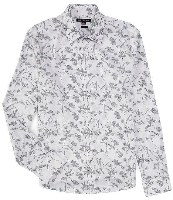 Michael Kors Slim Fit Stretch Botanical Print Long Sleeve Woven Shirt ...