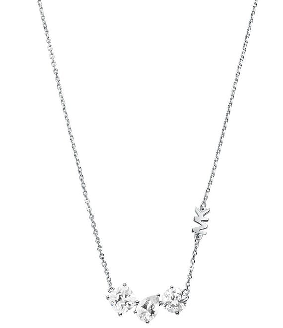 Color:Silver - Image 1 - Sterling Silver Cluster Short Pendant Necklace
