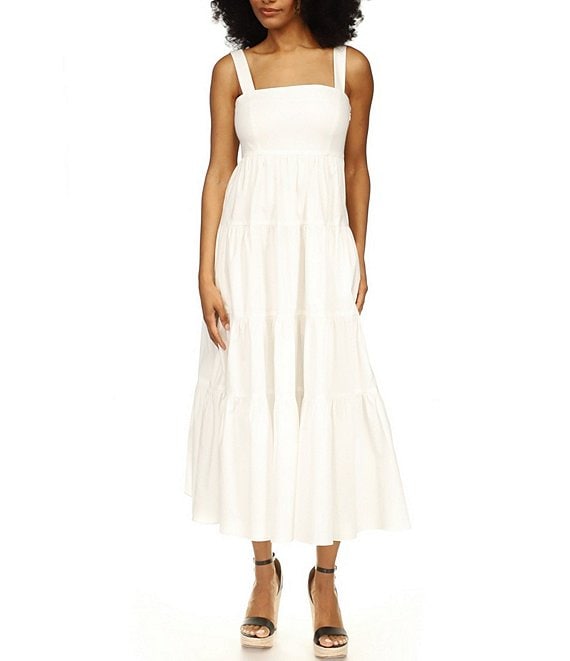 Michael Kors Stretch Cotton Poplin Tiered Midi Dress