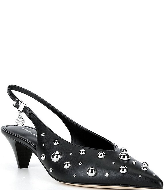 Michael Kors Tonya Studded Pointed Toe Kitten Heel Slingback Pumps