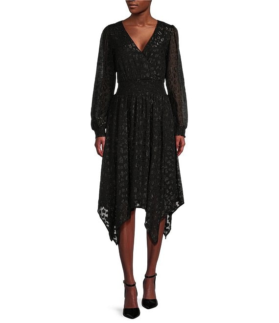 Michael Kors V-Neck Long Sleeve Cheetah Jacquard Dress | Dillard's