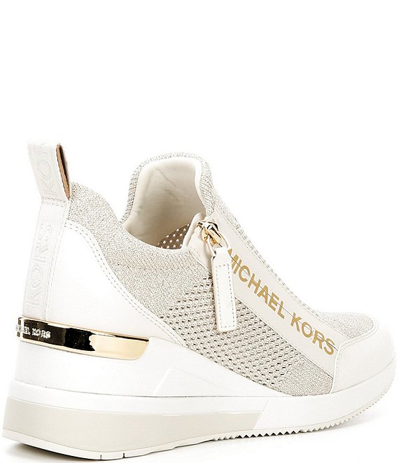 Michael Kors Willis Metallic Knit Signature Logo Wedge Trainer
