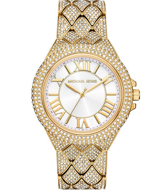 Michael Kors Women's Camille Crystal Three-Hand Pave Gold-Tone ...