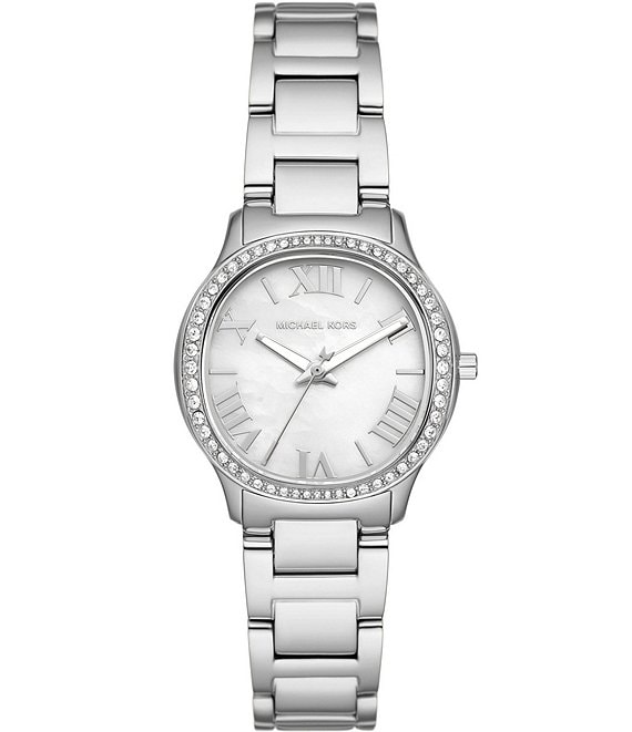 Michael Kors Women's Crystal Sage Three-Hand Stainless Steel Bracelet ...