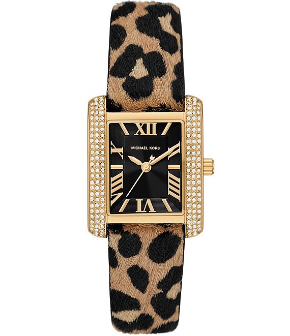Color:Leopard - Image 1 - Women's Emery Three-Hand Animal Print Leather Watch