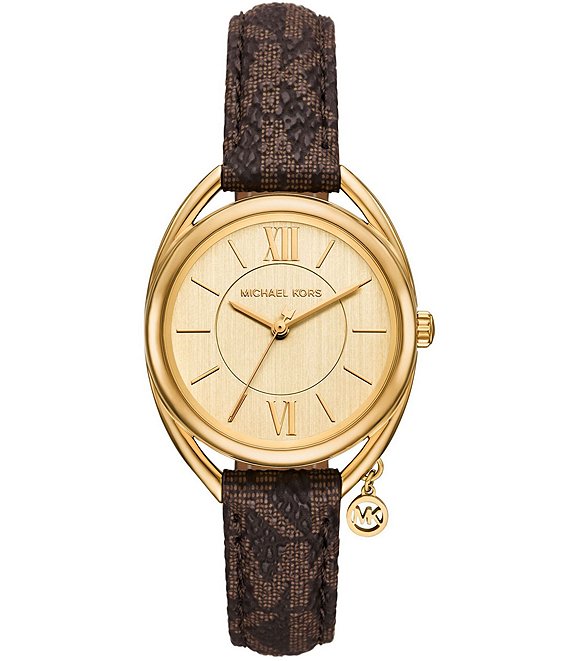 Michael Kors Women's Leia Three-Hand Leather Strap Watch